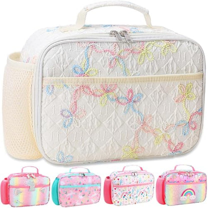 RHCPFOVR Kids Lunch Bag - Insulated Lunch Box for Boys Girls,Washable Lunch Bag and Reusable Toddler Leak-proof Lunchbox for School and Daycare - color: Beige Embroidery