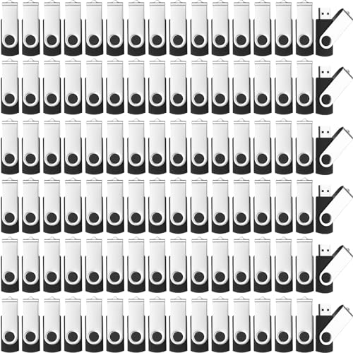 Kanayu 16GB 100 Pack USB Flash Drives Bulk 2.0 USB Thumb Drives Memory Jump Drive with LED Light Portable Keychain Flash Drive for Data Storage Pc Computer Laptop Office School(Black) - color: Black
