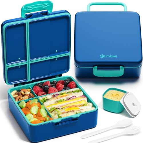 Fimibuke Bento Lunch Box for Kids, Toddler Bento Box with 4 Compartments | Leak Proof BPA Free Dishwasher Safe Lunch Container with Utensils, Ideal Portion Sizes for Ages 3-12 Girls Boys for School - color: A5. Nautica Blue