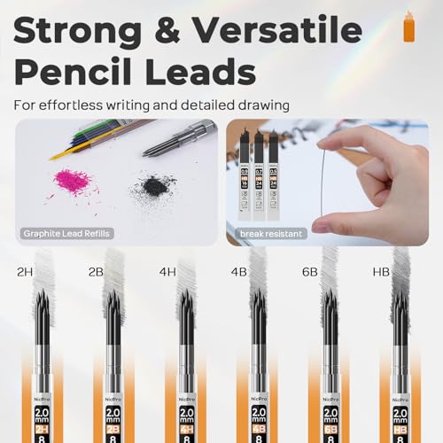 Nicpro 37PCS Art Drawing Supplies Kit, Metal Mechanical Pencil Set 0.5, 0.7, 0.9 & 2mm, 100 Sheets 9x12 Sketch Book, 288PCS Leads, School Supplies Drawing Kit for Artist Adults Teens Kids Sketching - size: 37