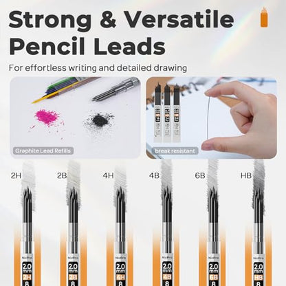 Nicpro 37PCS Art Drawing Supplies Kit, Metal Mechanical Pencil Set 0.5, 0.7, 0.9 & 2mm, 100 Sheets 9x12 Sketch Book, 288PCS Leads, School Supplies Drawing Kit for Artist Adults Teens Kids Sketching - size: 37