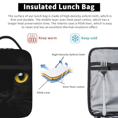 Cute Black Cat Leakproof Lunch Bag Large Capacity Lunchbox Insulated Reusable Lunch Tote Bags Cooler Lunch Container For Work/Office/Picnic/Travel - color: Cute Black Cat