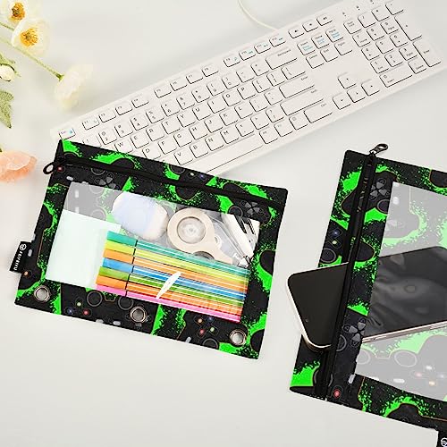 Cool Video Game Zipper Pencil Pouch 3 Ring Binder, Clear Window Pencil Case Bags Daily Office Supplies 2 Pack