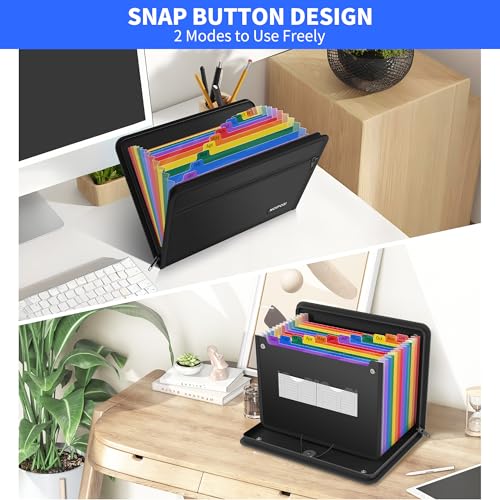 Noiposi Fireproof Accordion File Organizer | 13 Pockets Expanding File Folder with Zipper & Labels,Monthly Bill Paper Receipt Documents Organizer Folder