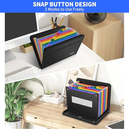 Noiposi Fireproof Accordion File Organizer | 13 Pockets Expanding File Folder with Zipper & Labels,Monthly Bill Paper Receipt Documents Organizer Folder