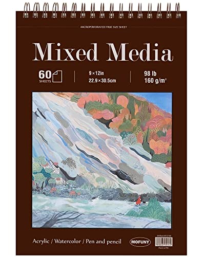 Mixed Media Sketchbook 9" x 12" - Multimedia Sketchbook Hardcover, Spiral Bound, 60 Sheets 98lb/160gsm Mixed Media Paper, Watercolor Sketch Books for Artist Supplies, Painting, Drawing & Art Supplies. - size: 9" x 12" (Pack of 1)