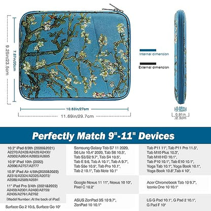 MoKo 9-11 Inch Tablet Sleeve Bag Carrying Case with Accessory Pocket | Fits iPad Air 11-inch M4, iPad Pro 11-inch M5, iPad A16 11-inch, iPad 10/9/8/7th and Tab S9/S8 11-inch, Apricot Flower - color: Apricot Flower, size: 9-11 Inch