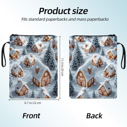 Padded Book Sleeve with Zipper & Front Pocket, Fabric Book Cover | Christmas Gingerbread House11.4"x8.7" Washable Canvas Pouch for Hardcovers, Tablets & Reading Accessories - color: Christmas Gingerbread House