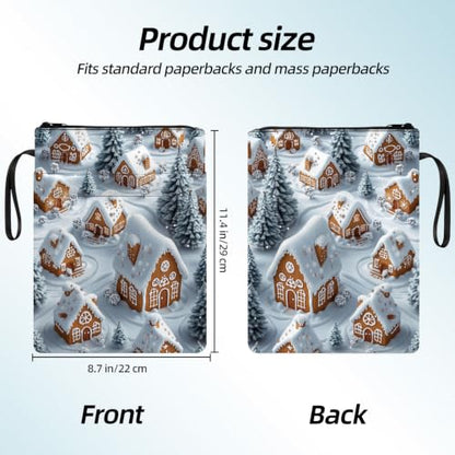 Padded Book Sleeve with Zipper & Front Pocket, Fabric Book Cover | Christmas Gingerbread House11.4"x8.7" Washable Canvas Pouch for Hardcovers, Tablets & Reading Accessories - color: Christmas Gingerbread House