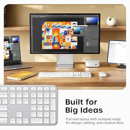 Satechi Slim EX3 Wireless Keyboard, Full-Size Keyboard w/Numpad, Multi-Device Bluetooth, 2.4GHz Connection for macOS, Windows, Android, Instant OS Key Remap,USB-C Rechargeable Battery, Silver - color: Silver, size: Keyboard