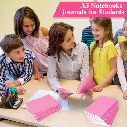 Mimorou 100 Pcs Journals Notebooks Bulk - Kraft Softcover A5 Small Notebooks 5.5 Inch x 8.3 Inch Notepads with 60 Page 30 Sheet for Writing Sketch Travel Office Supplies(Pink,Lined) - color: Pink, style: Lined