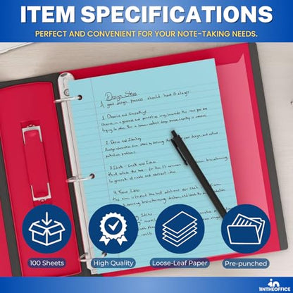 1InTheOffice 5.5 x 8.5 Paper, Pastel, College Ruled Mini Binder Paper, Loose Leaf Paper, Assorted Color, 100 Pack