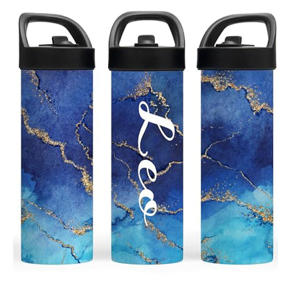 Custom Leakproof Water Bottle 20oz| Gym Tumblers| Running Cup| Adult Tumbler| Marble Sport Bottle (Blue) - color: Blue