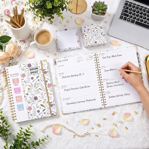 Planner 2026-2027, Weekly and Monthly Academic Planner, Jul 2026 - Jul 2027, 8.5"x11" Large Hardcover Daily Planner Calendar with Tabs for Women, Year Planning Agenda for Teacher and Student (Flowers-1) - color: Flowers-1