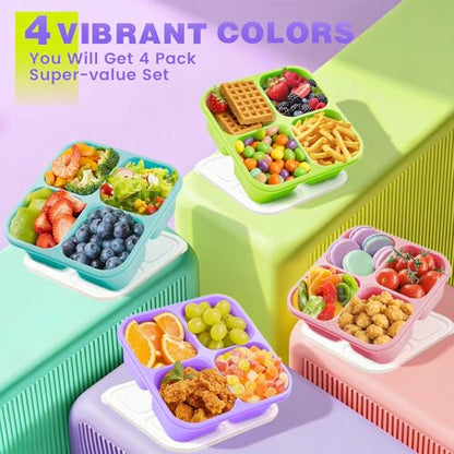 4 Pack Snack Containers Bento Box Adult Lunch Box,Meal Prep Container, Reusable Food Storage lunch Containers Stackable for Work, Travel and Gym (Grass Green, Pink, Green, Purple) - color: Grass Green, Pink, Green, Purple
