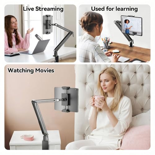 Portable Monitor Stand Desk Holder- Large Clamp support up to 6.5 12.9 14.6 15.6 18.5 inch 360° Rotating Base Swivel Tall Desk Arm Mount for iPad Pro/Mini/Air/Surface Strong Bearing Weight over 5.5lbs - size: Up to 18.5''