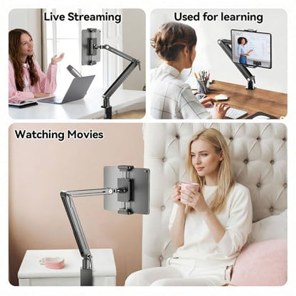 Portable Monitor Stand Desk Holder- Large Clamp support up to 6.5 12.9 14.6 15.6 18.5 inch 360° Rotating Base Swivel Tall Desk Arm Mount for iPad Pro/Mini/Air/Surface Strong Bearing Weight over 5.5lbs - size: Up to 18.5''