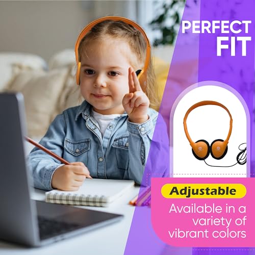 5 Pack Bulk Wired Headphones, On Ear with 3.5mm Jack, 4ft Tangle Free Cable, Comfortable Fit, Affordable and Cost Effective, Ideal for School Classroom Testing Students Events Groups, Black