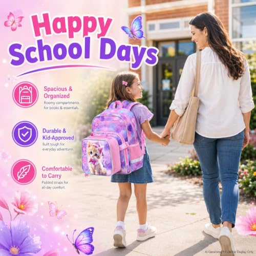 gxtvo 3PCS Girls Backpack, 16" Sequin Prechool Elementary Bookbag and Lunch Box - color: New Uv Printing Dr.cat Clip-on Backpack Pink