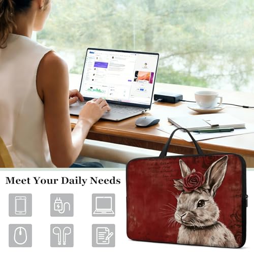 10" Laptop Sleeve with Handle, Retro Rose Rabbit Water‑Resistant Tabet Carrying Case for 11 inch iPad 2025/11" iPad Air M3/ 11" iPad Pro M5 M4/ 11" Galaxy Tab S9 S8 / Lenovo Tab M11 - color: Retro Rose Rabbit, size: 10-11 inch Devices