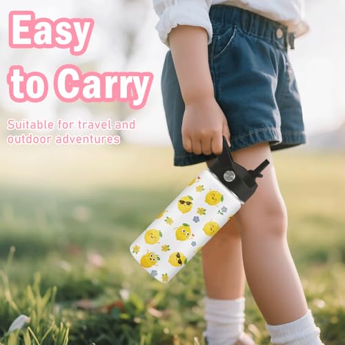 Hiboss Lemon Water Bottle, 16oz Kids Stainless Steel Insulated Water Bottle with Straw Lid, Lemon Travel Cup Tumbler for Women Girls, Birthday Gifts for School, Sport, Travel - color: Lemon
