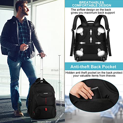 Rolling Backpack, Large Backpack with Wheels for Men Women Adults, 17inch Waterproof Wheeled Travel Laptop Backpack Carry on Luggage Bag Trolley Suitcase Business College School Computer Bookbag,Black - color: Black, size: 17 Inch