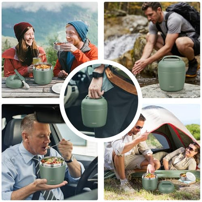 wiwens Thermo Food Jar for Hot Food Adults 32OZ Soup Thermo Lunch Containers Wide Mouth Vacuum Insulated Stainless Steel Leakproof Bento Box with Spoon - color: Green3