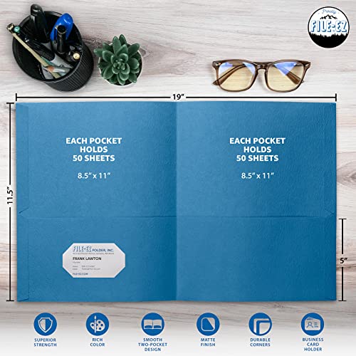 FILE-EZ Two-Pocket Folders, Light Blue, 25-Pack, Textured Paper, Letter Size (EZ-32520) - color: Light Blue, size: 25 Folders