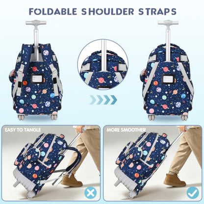 Rolling Backpack for Boys, 3PCS Roller School Backpacks for Boys with Lunch Bag and Pencil Pouch, Kids Bookbag School Bag with Wheels for Kindergarten Elementary Middle School Travel - color: Grey Space