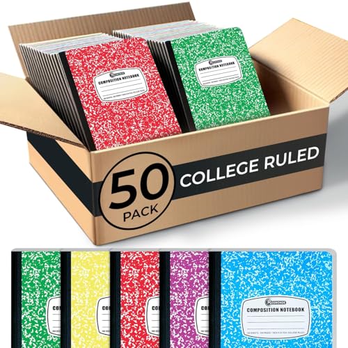 Rosmonde 50 Pack Bulk Composition Notebooks College Ruled, 200 Pages (100 Sheets), 9-3/4 x 7-1/2, Bulk School Supplies, Bulk College Ruled Notebooks, Bulk Assorted Colors Marble Notebooks for School - size: 50 Pack | Bulk Value Pack, style: Color Marble