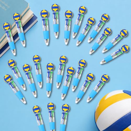 Volleyball Party Favors Volleyball Pens Mini Multicolor Pen in One Cute Fun 4-in-1 Pens Bulk Cool Ballpoint Pen for Birthday Gifts Teacher Supplies (Volleyball, 24) - style: Volleyball