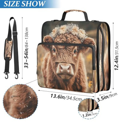 Kigai Flower Highland Cow Zipper Binder with Shoulder Strap 1.5 inch 3 Ring D Ring Multiple Pockets Expanding File Folder 13 Inch Laptop Organizer School & Office Supplies