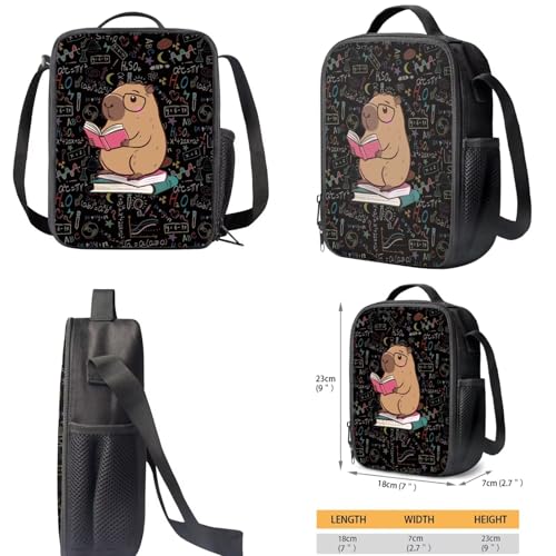 Cartoon Capybara School Backpack Set of 3 with Lunch Box Pencil Case Kids Backpack for Girls 8-10 with Compartments Suitable for Elementary Middle School High School - color: Cartoon Capybara