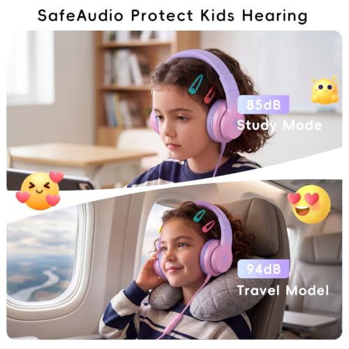Candy Bila Kids Headphones, Wired Headphones for Kids Over Ear with Microphone, Foldable Headphone for Learning & Entertainment, Gradient Red - color: Gradient Red