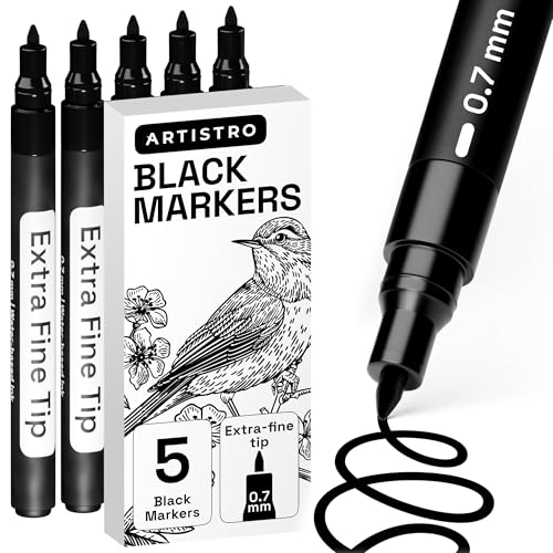 ARTISTRO 5 Black Paint Pen for Rock, Glass, Ceramic, Wood, Tire, Fabric, Metal, Canvas, Marking, Painting - Set of 5 Acrylic Paint Markers Water-based - color: Black, style: Extra Fine Tip