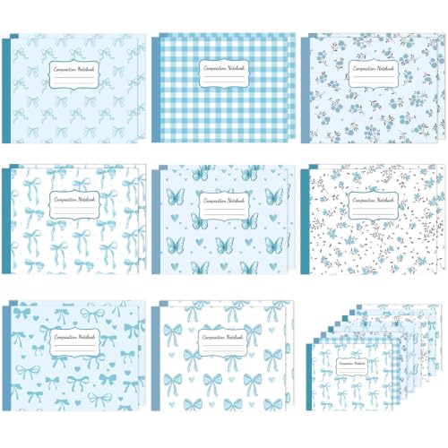 16 Pack Mini Composition Notebooks Bulk College Ruled 7.4'' x 4.7'' Blue Bow Half Size Composition Books 80 Pages Small Pocket Journal Books Back to School Gift for Student Teacher Office Supplies - color: Blue Bow