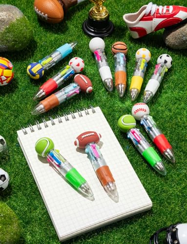 18Pcs 4-in-1 Sports Mini Theme Multicolor Ballpoint Pens | Cute Retractable Pen Bulk for Birthday Party Classroom Student Prizes Teacher Rewards - style: SportsBallPens18Pcs