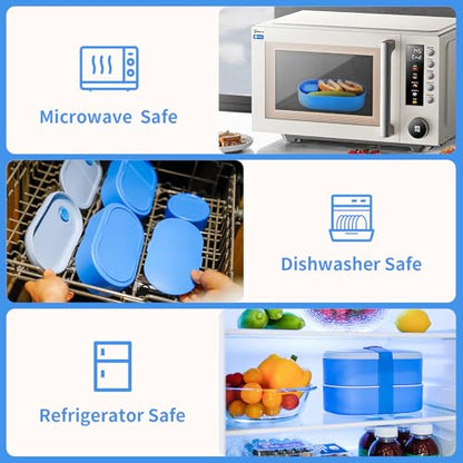 Bento Lunch Box Set -2 Stackable Adult And Women's Lunch Boxes - Including Lunch Bag, Leak Proof And Bisphenol Free A - Built-In Cutlery Set - Dishwasher Safe (Blue) - color: blue