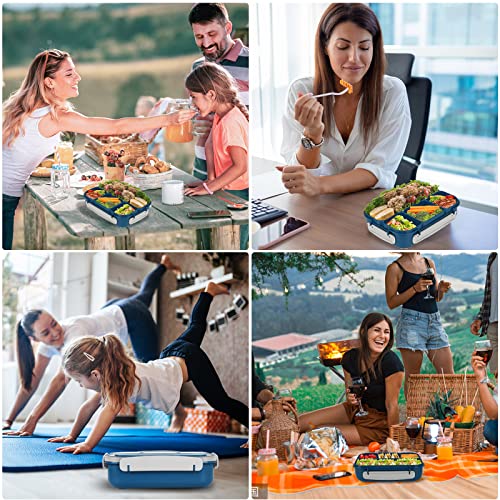 Bento Box for Kids 1300ML with 4 Compartment & Food Picks Cake Cups, Blue | Lunch Box Containers for Adults/Kids/Toddler, Leak-Proof, Microwave/Dishwasher/Refrigerator Safe, BPA Free - color: Blue