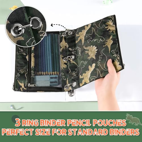 WAWSAM Dinosaur Pencil Pouch for 3 Ring Binder, Binder Pencil Pouches for boys with Zipper, Pencil Case with Clear Window, Cosmetic Bags for Office School College Supplies - color: Dinosaur
