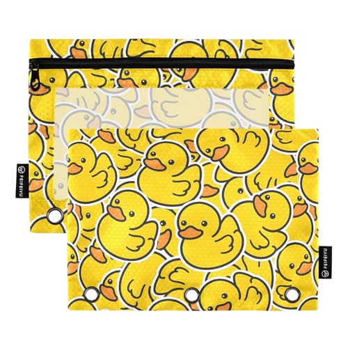 Little Yellow Duck Pencil Pouch for 3 Ring Binder, 2 PCS Binder Pencil Pouch with Zipper, Clear Window Zipper Pencil Case Pencil Bags for School Office Supplies - color: Duck