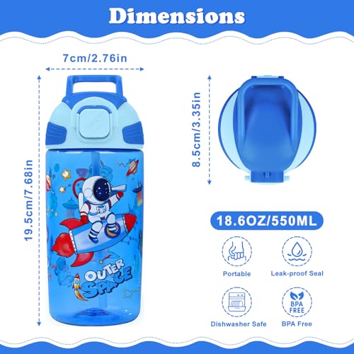 Kids Water Bottle with Straw BPA Free Kids Plastic Bottle for School Travel - color: Astronaut, size: 18.6 Ounces