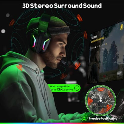 WESEARY Wireless Gaming Headset for PS5, PS4, PC, Switch & Mac, 20ms Ultra-Low Latency, 2.4GHz USB & Bluetooth 5.4 Gaming Headphones with Mic, 50H Battery Life, 3D Spatial Audio, Dynamic Lighting - color: Aurora Black