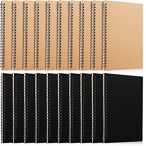 Eersida 20 Pack A5 Spiral Notebook Bulk, College Ruled Lined Notepads 5.5" × 8.3" 100 Pages (50 Sheets), Hardcover Writing Journals for Office Meetings Work Back to School Supplies(Black, Kraft) - color: Black, Kraft