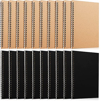 Eersida 20 Pack A5 Spiral Notebook Bulk, College Ruled Lined Notepads 5.5" × 8.3" 100 Pages (50 Sheets), Hardcover Writing Journals for Office Meetings Work Back to School Supplies(Black, Kraft) - color: Black, Kraft