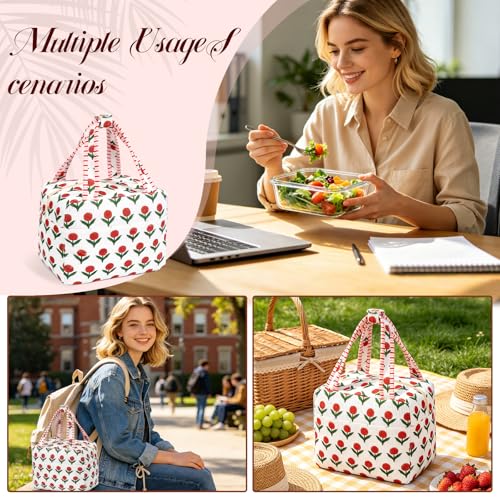cow print Lunch Box for Women, Insulated Women Lunch Bag, Cute Small Tote Bag Reusable Cooler Bag, Work Office Use,Nurse Funny Gifts, Travel Birthday Gifts for Friends Girls - color: White