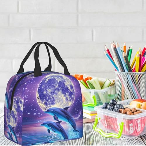 Dolphin Lunch Box - Insulated Lunch Bags for Kids Boys Girls Reusable Lunch Tote Bags, Perfect for School/Camping/Hiking/Picnic/Beach/Travel - color: Dolphin