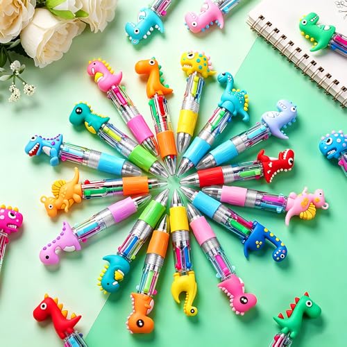 Vellibring 36pcs Mini Multicolor Dinosaur Pens in One 4-in-1, Bulk Cute Cartoon Dinosaur Retractable Writing Pens for Party Favors Birthdays Holiday Gifts Classroom Student Prizes - style: Cute Dinosaur-36pcs