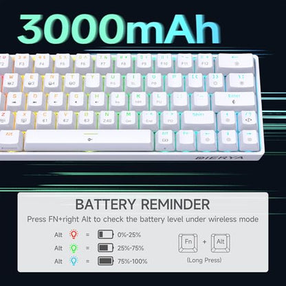 DIERYA DK63 60% Wireless Mechanical Gaming Keyboard | Bluetooth/2.4G/Wired Keyboard | RGB Backlit Compact 63 Keys Mini Office Keyboard | with Red Switch | for Windows Laptop PC Gamer Typist-White - style: White/Red Switches
