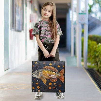 3 Ring Zipper Binder Abstract Art Fish Binders Bag with Shoulder Strap 500 Sheets Paper Organizer Trapper Keeper Documents Storage File Folder for School Office - color: A932